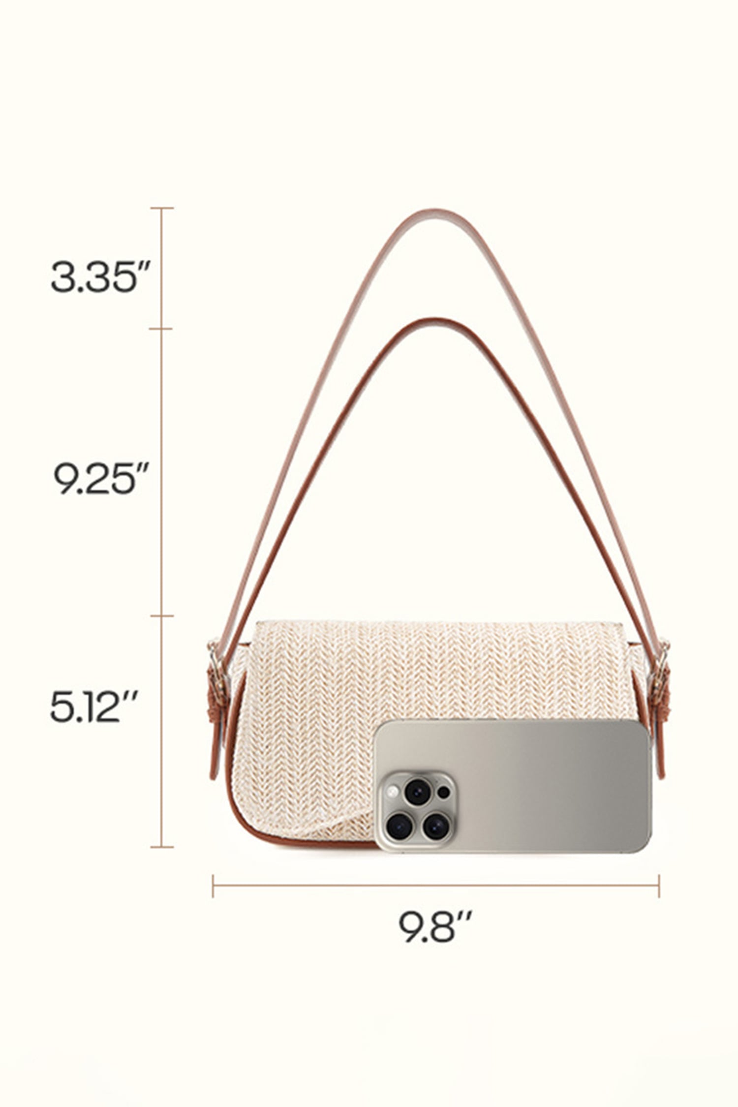 White Raffia Woven PU Leather Trim Shoulder Bag