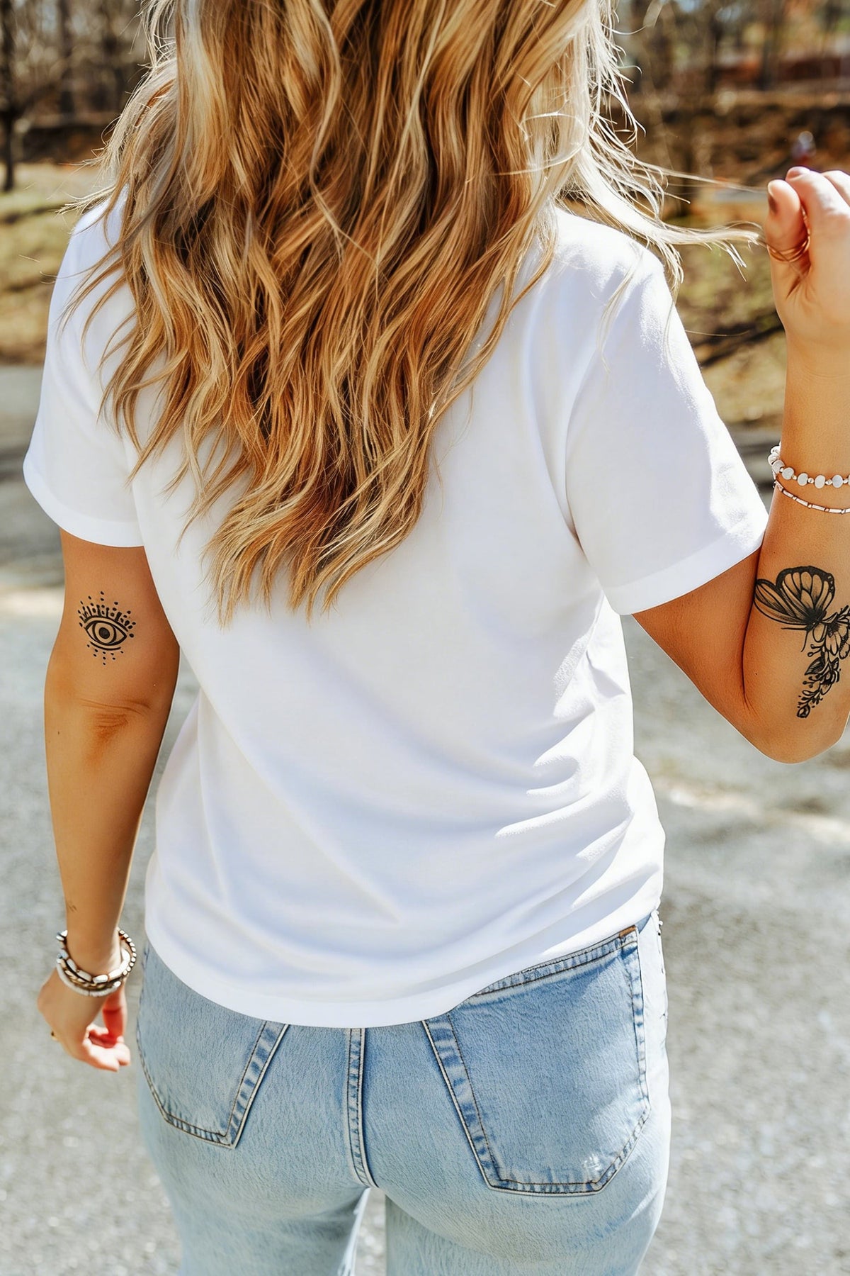 White Retro Mallard Striped Print Casual Short Sleeve T Shirt