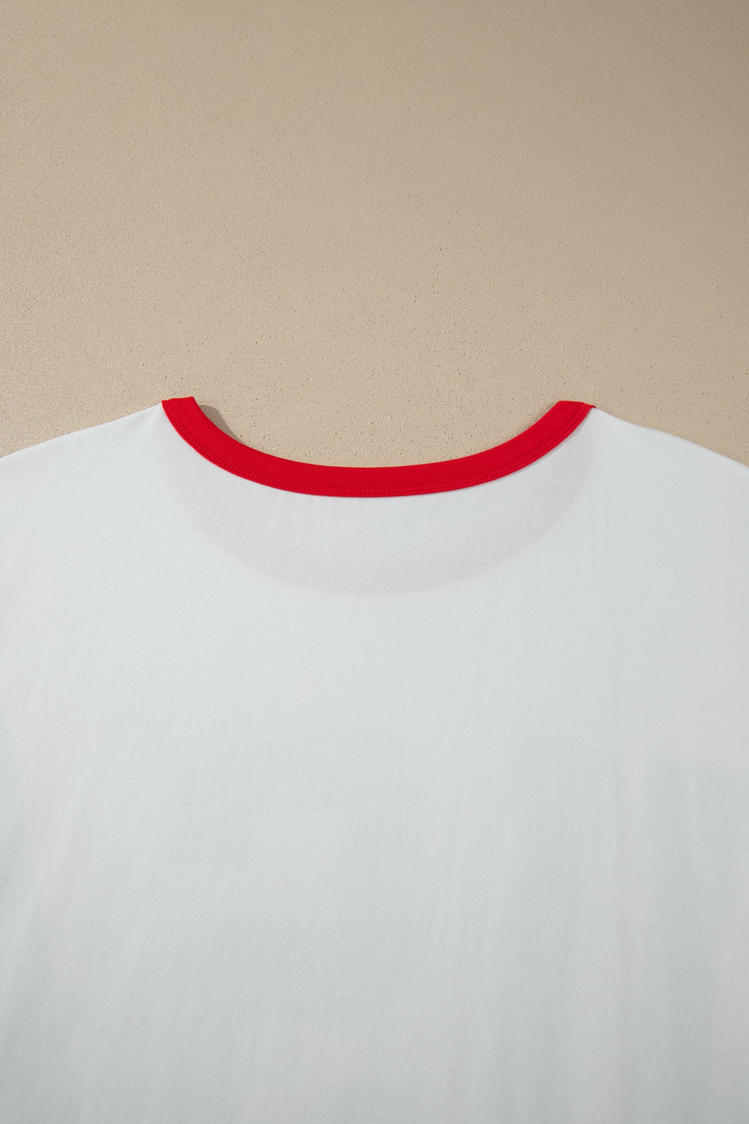 White Retro USA Striped Trim Short Sleeve Plus Size Tee