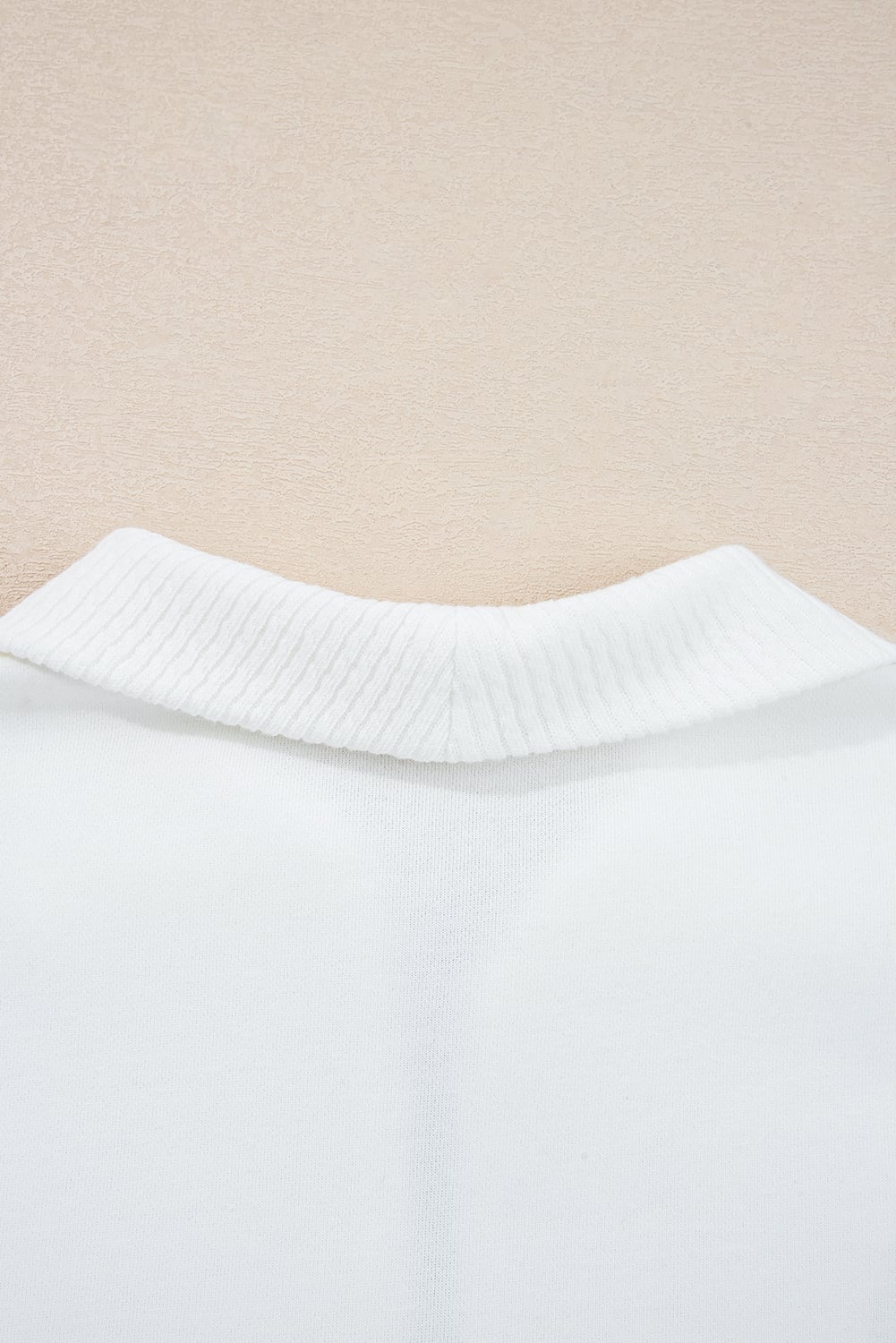 White Ribbed Collar Drop Shoulder Sweatshirt and Shorts Set
