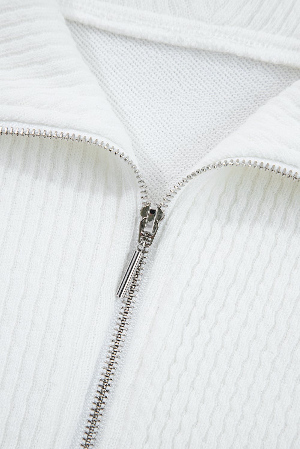 White Ribbed Collar Drop Shoulder Sweatshirt and Shorts Set