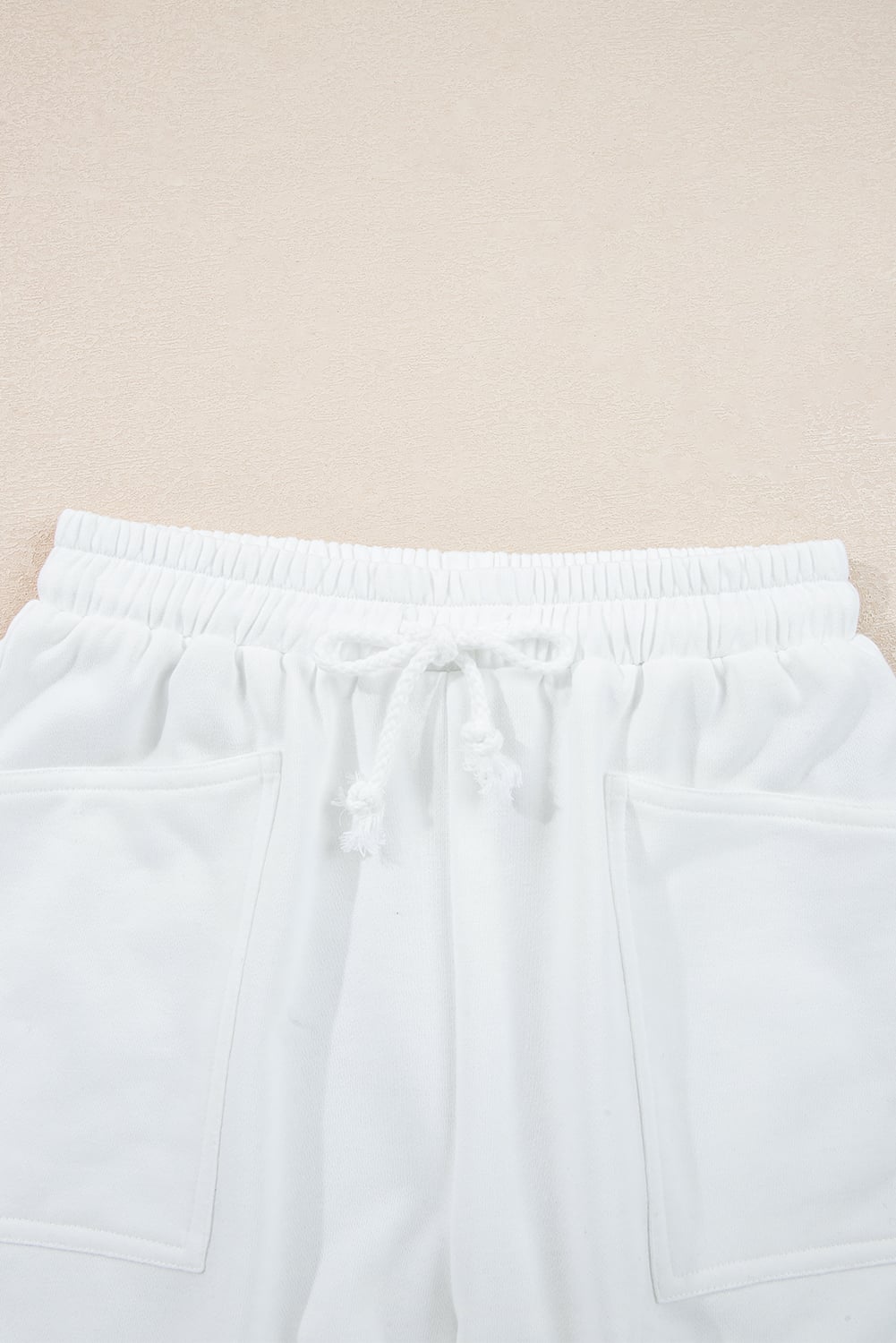 White Ribbed Collar Drop Shoulder Sweatshirt and Shorts Set