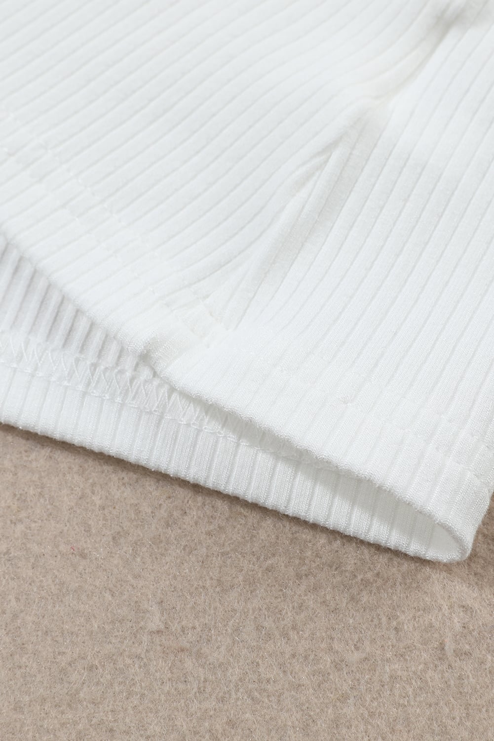 White Ribbed Knit High Neck Long Sleeve Top