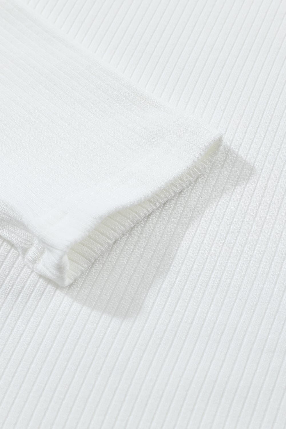 White Ribbed Knit High Neck Long Sleeve Top