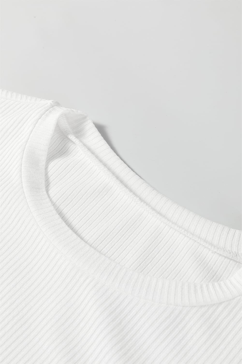 White Ribbed Long Sleeve Crew Neck Solid Color Bodysuit
