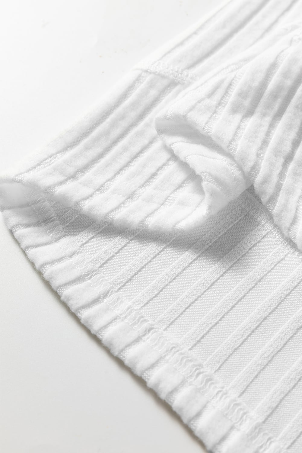 White Ribbed Texture Round Neck Long Sleeve Rounded Hem Knit Top