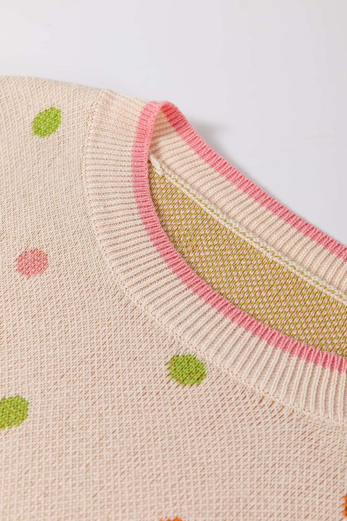 White 100% Cotton Round Neck Polka Dot Long Sleeve Casual Shift Sweater