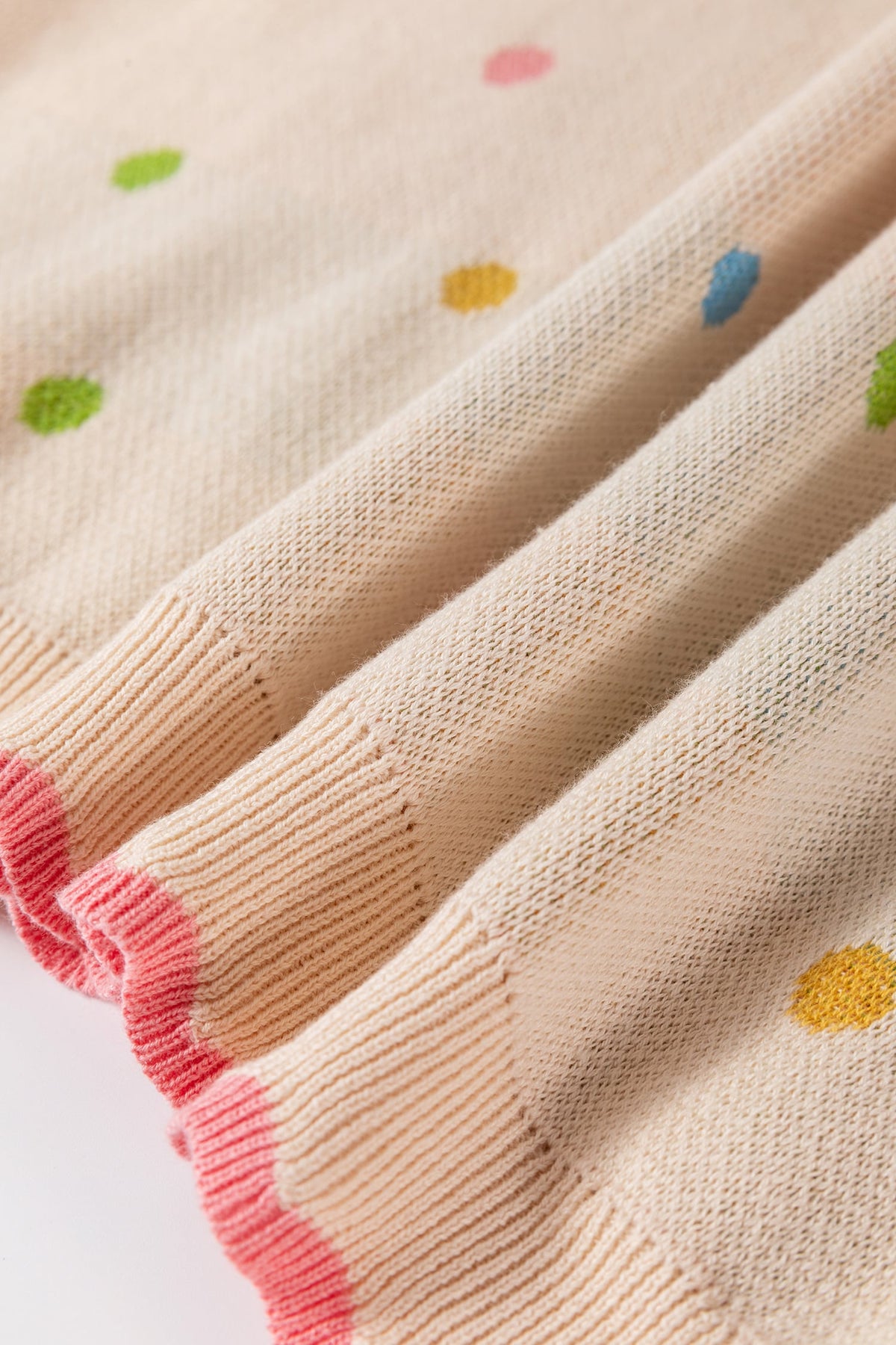 White 100% Cotton Round Neck Polka Dot Long Sleeve Casual Shift Sweater