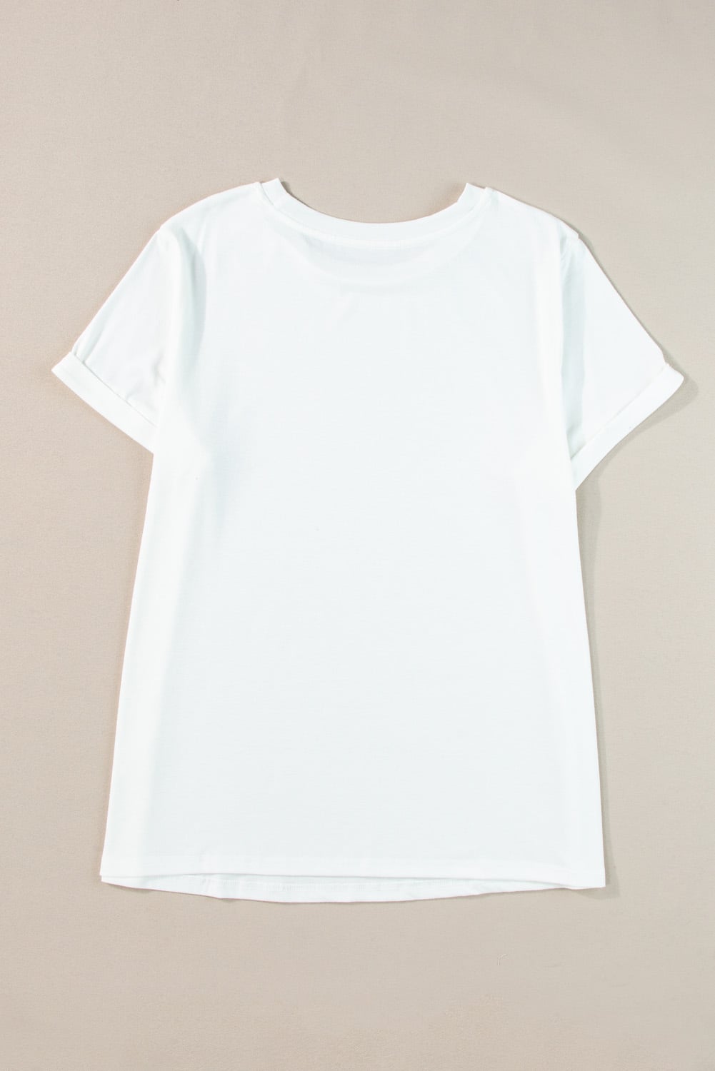 White Round Neck Rolled Sleeve Plus Size T-shirt