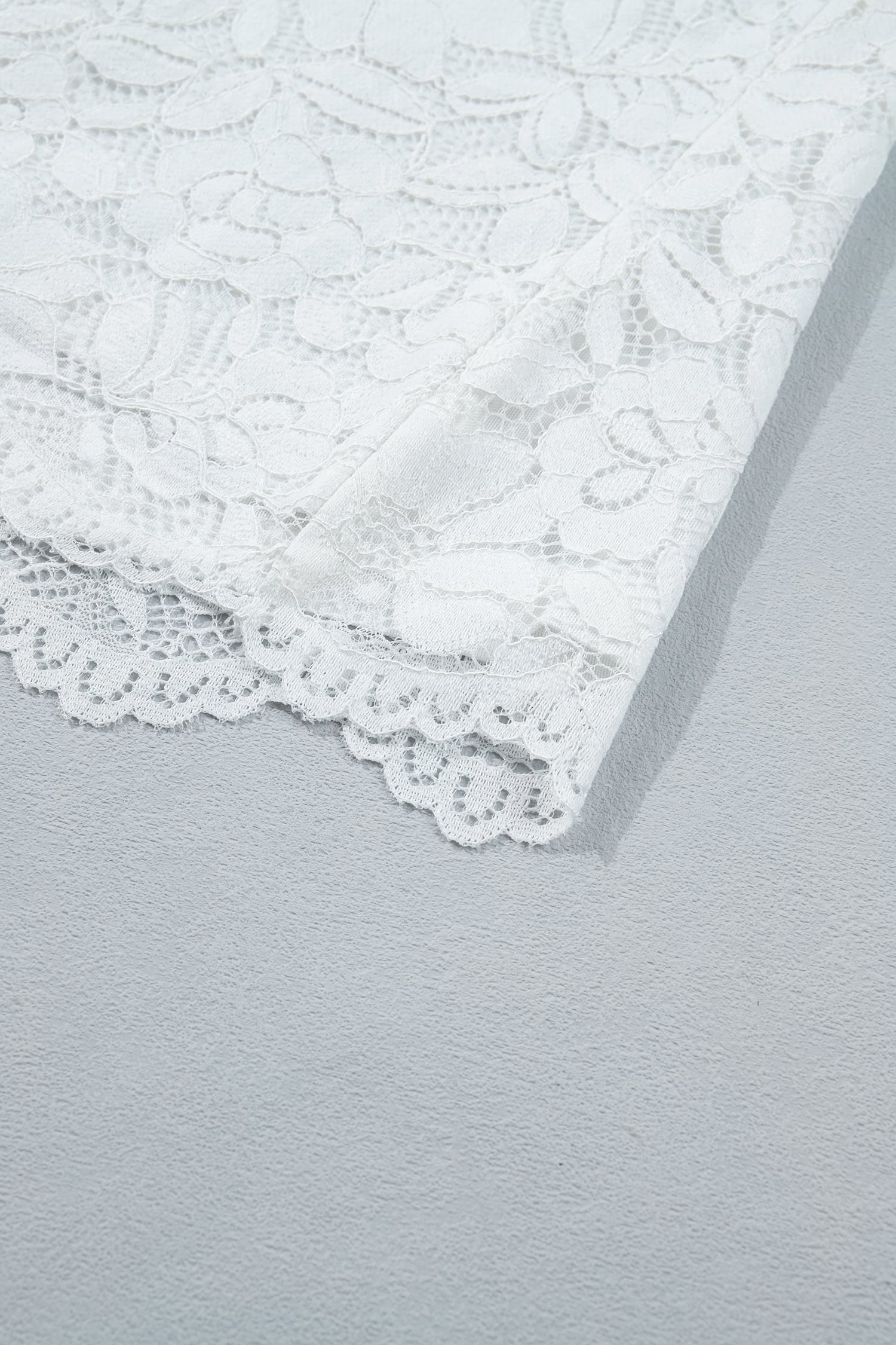 White Ruffled Round Neck Long Flounce Sleeve Sheer Lace Blouse
