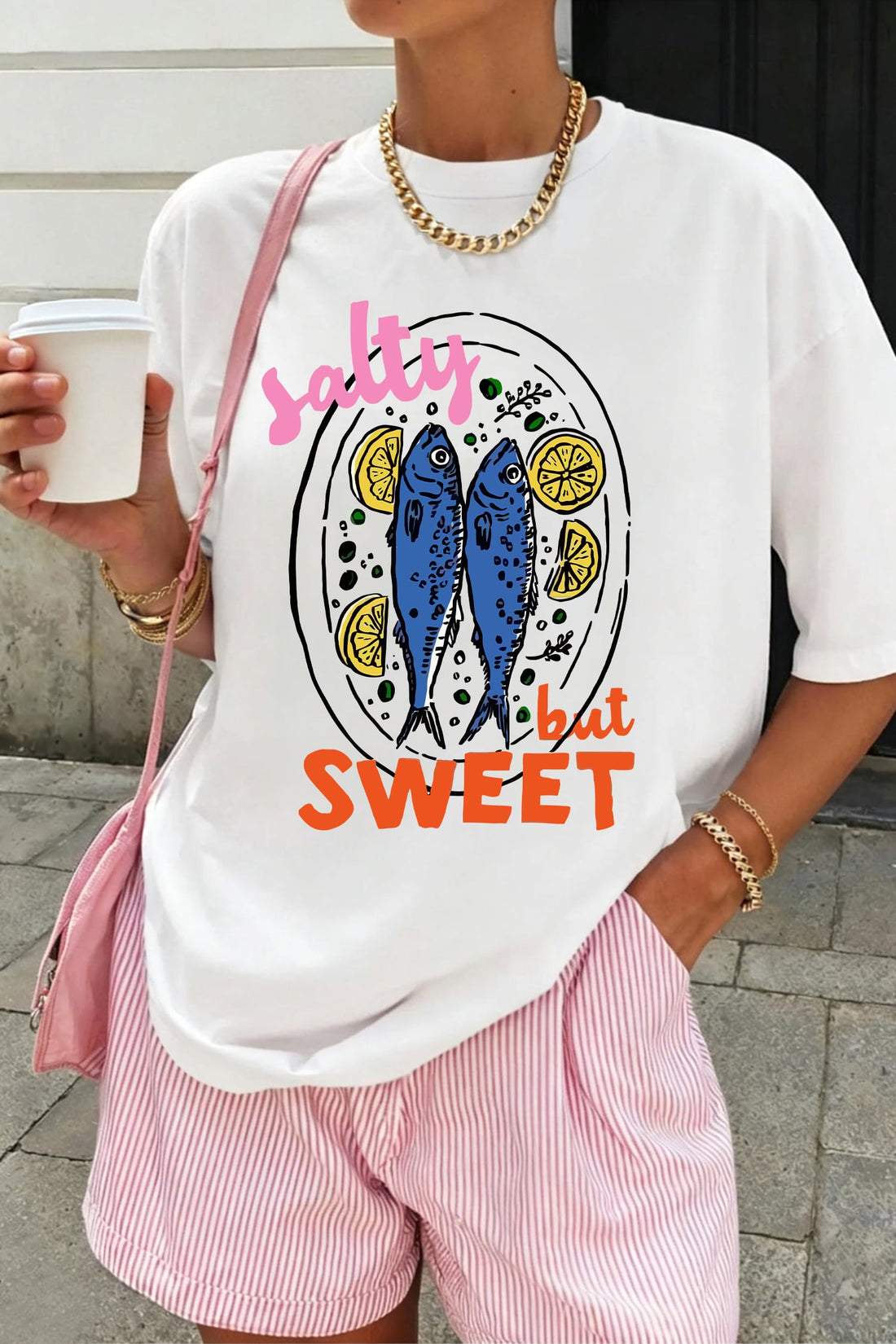 White Salty But Sweet Lemon Fish Graphic Tee