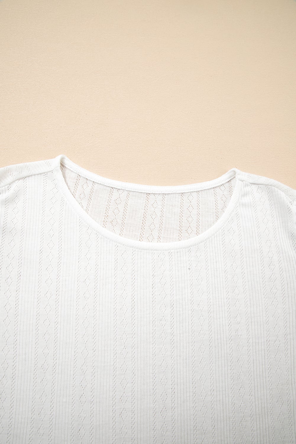 White Scalloped Lace Trim Jacquard Textured T Shirt