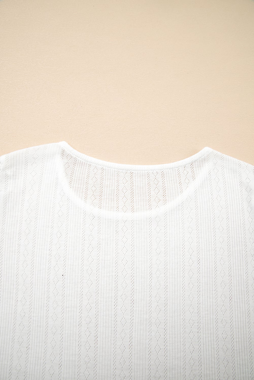 White Scalloped Lace Trim Jacquard Textured T Shirt