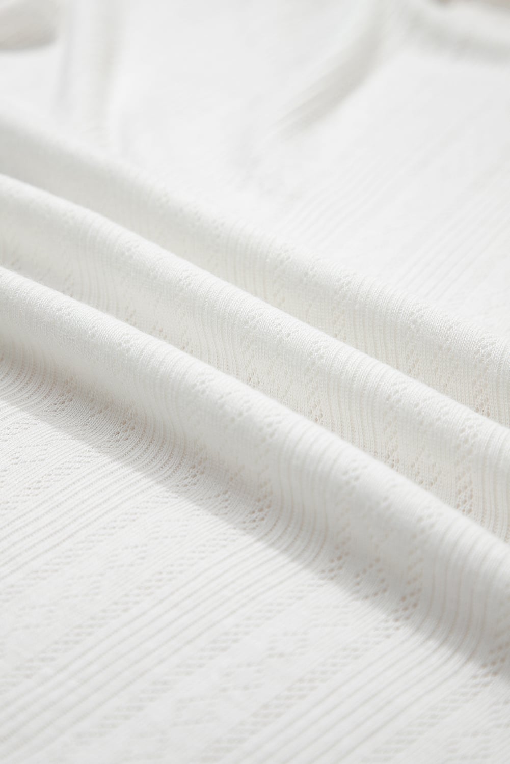 White Scalloped Lace Trim Jacquard Textured T Shirt