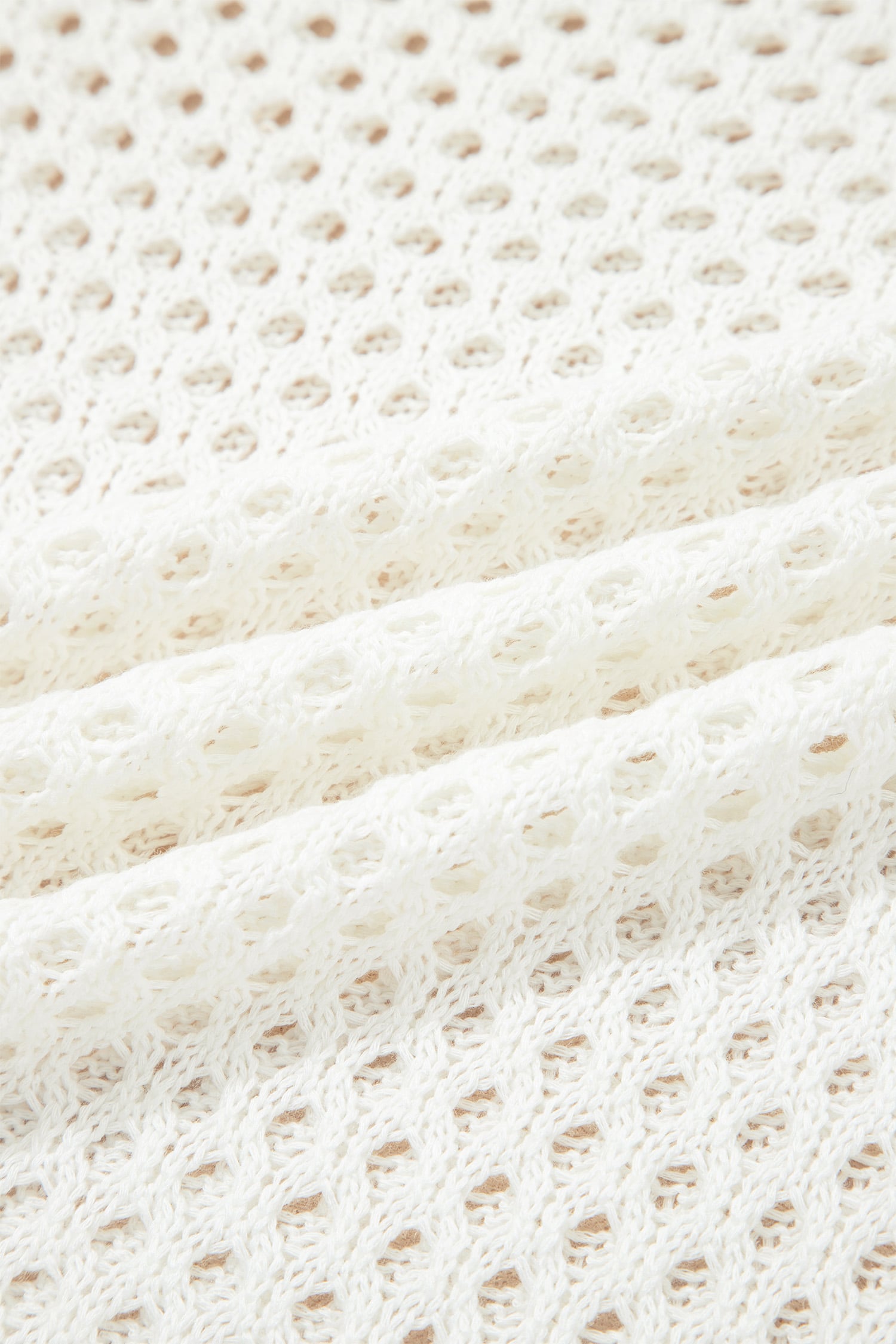 White Scalloped Trim Hollow Out Knit Long Sleeve Top