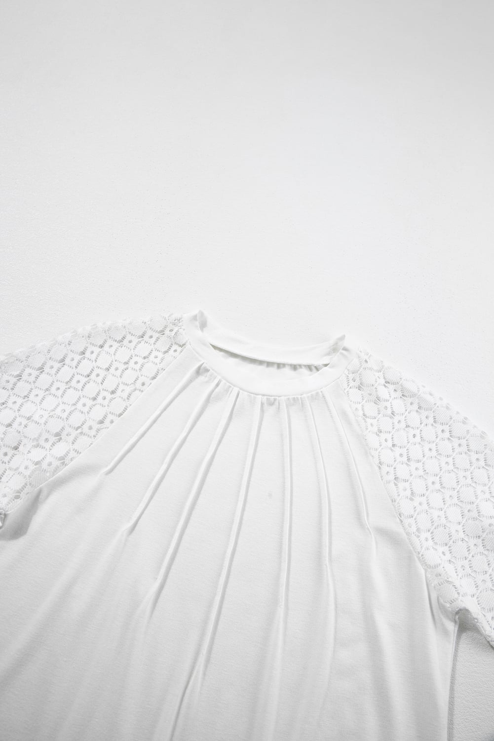 White Seamed Detail Contrast Lace Raglan Sleeve Tee