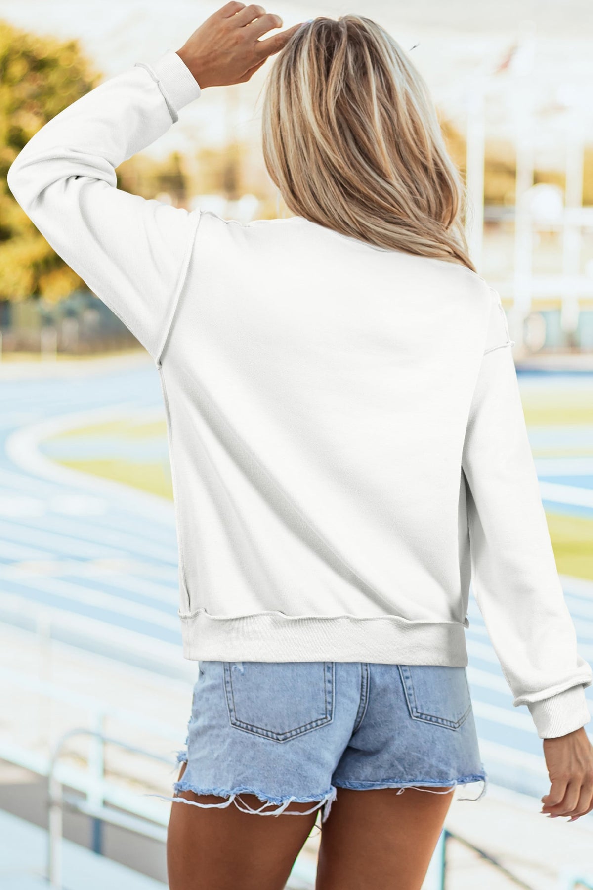 White Sequin Football Game Day Fashion Mock Neck Pullover Sweatshirt