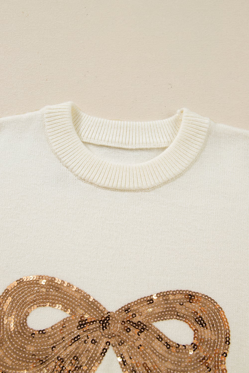 White Sequined Bow Graphic Christmas Holiday Sweater