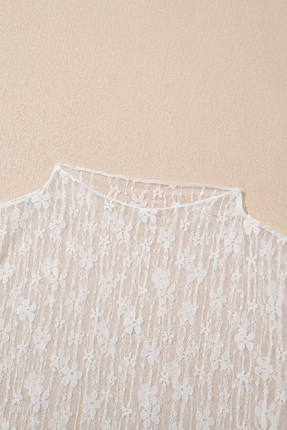 White Sheer Floral Lace Long Sleeve Slim Fit Top
