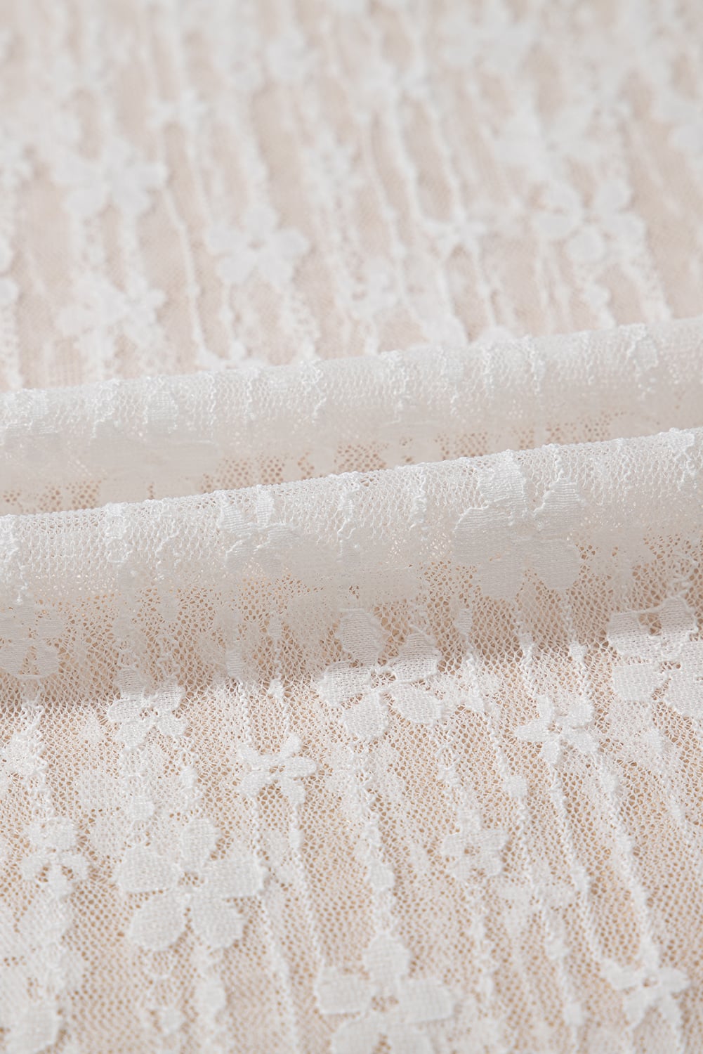White Sheer Floral Lace Long Sleeve Slim Fit Top