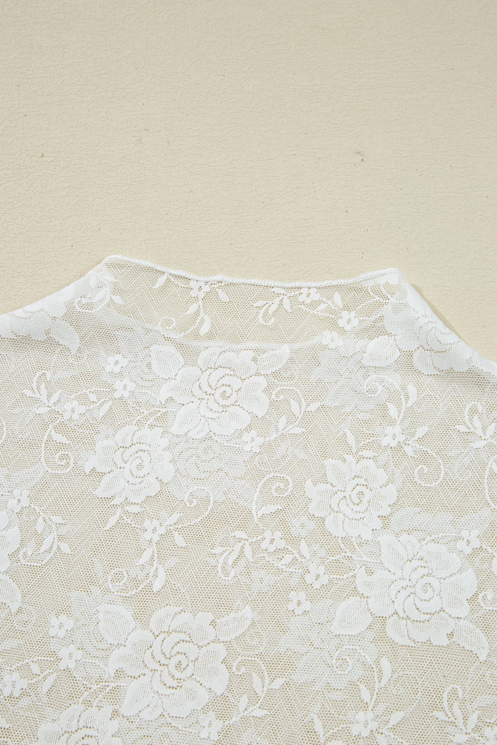 White Sheer Floral Lace Mesh Mock Neck Long Sleeve Top