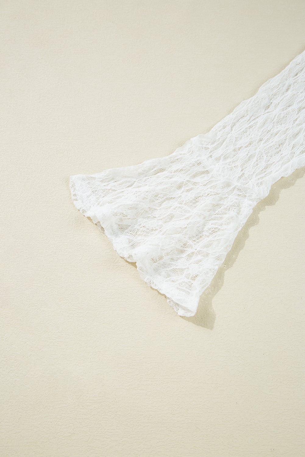 White Sheer Lace Bell Sleeve Mock Neck Blouse