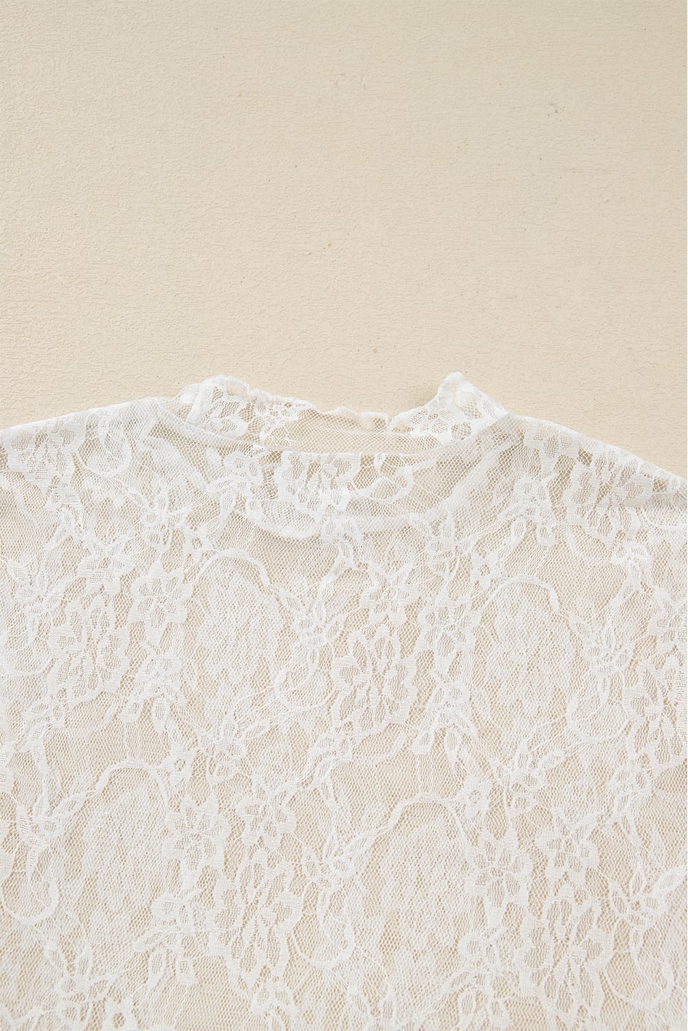 White Sheer Lace Mesh Mock Neck Slim Fit Long Sleeve Top