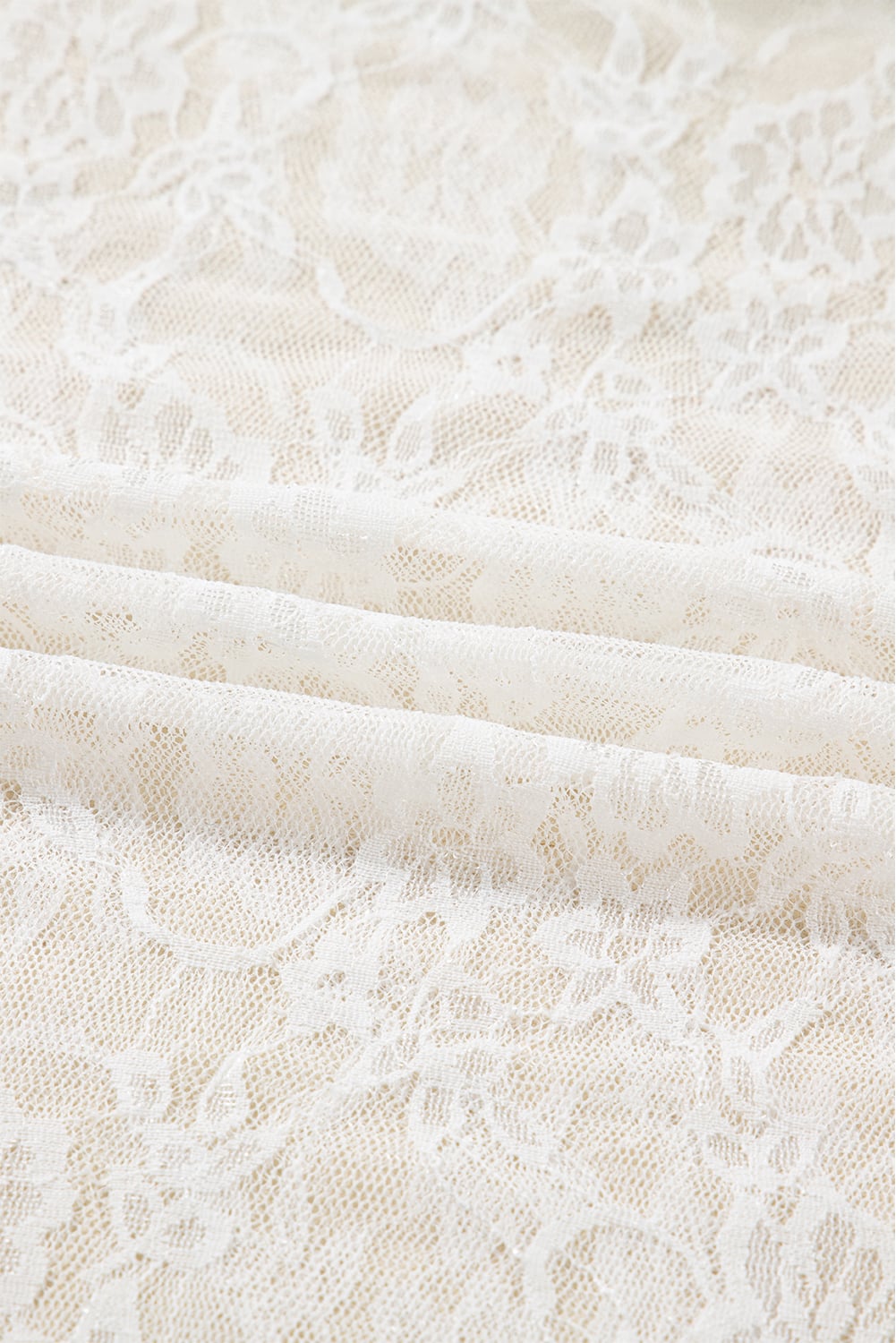 White Sheer Lace Mesh Mock Neck Slim Fit Long Sleeve Top