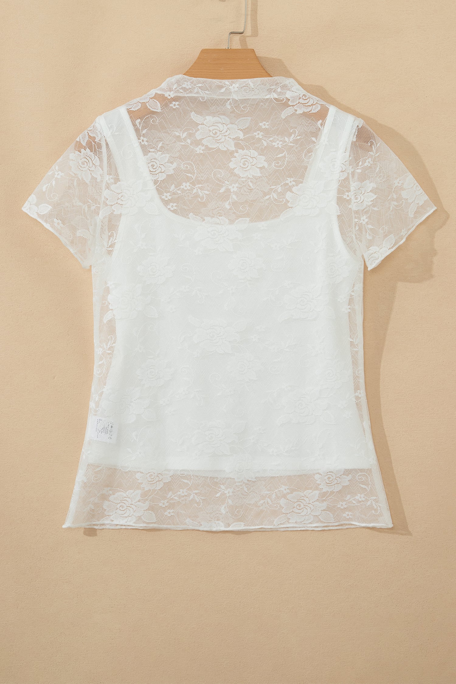 White Sheer Lace Round Neck T Shirt