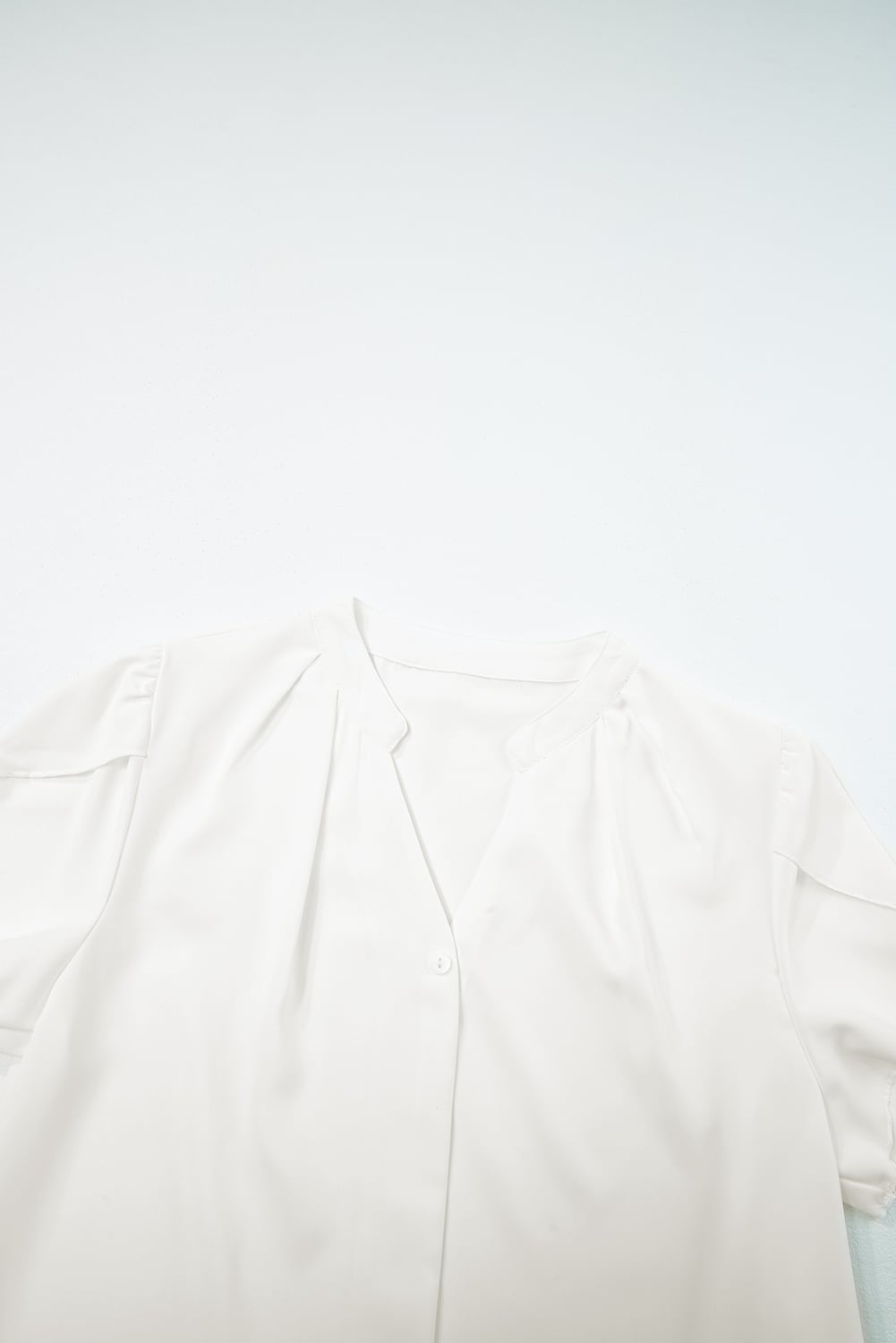 White Silky Notched Neckline Petal Sleeve Blouse