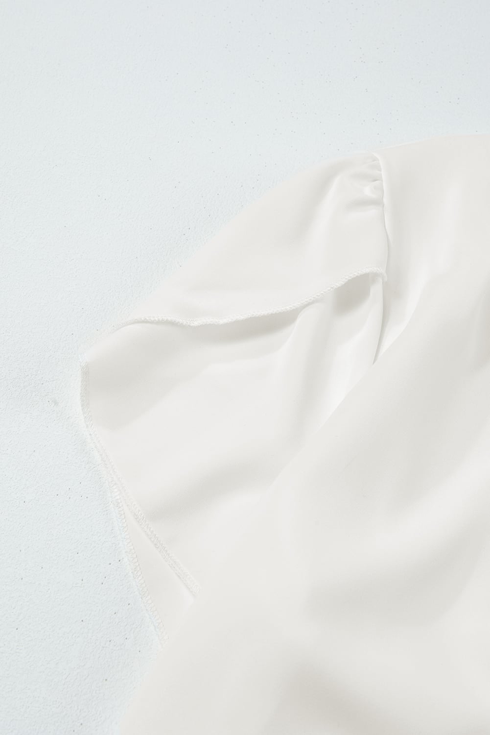 White Silky Notched Neckline Petal Sleeve Blouse