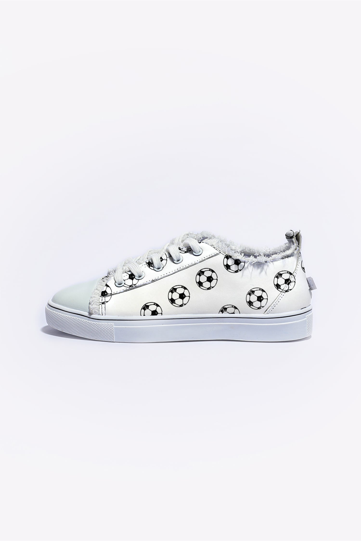 White Soccer Football Print Frayed Canvas Lace-up Shoes