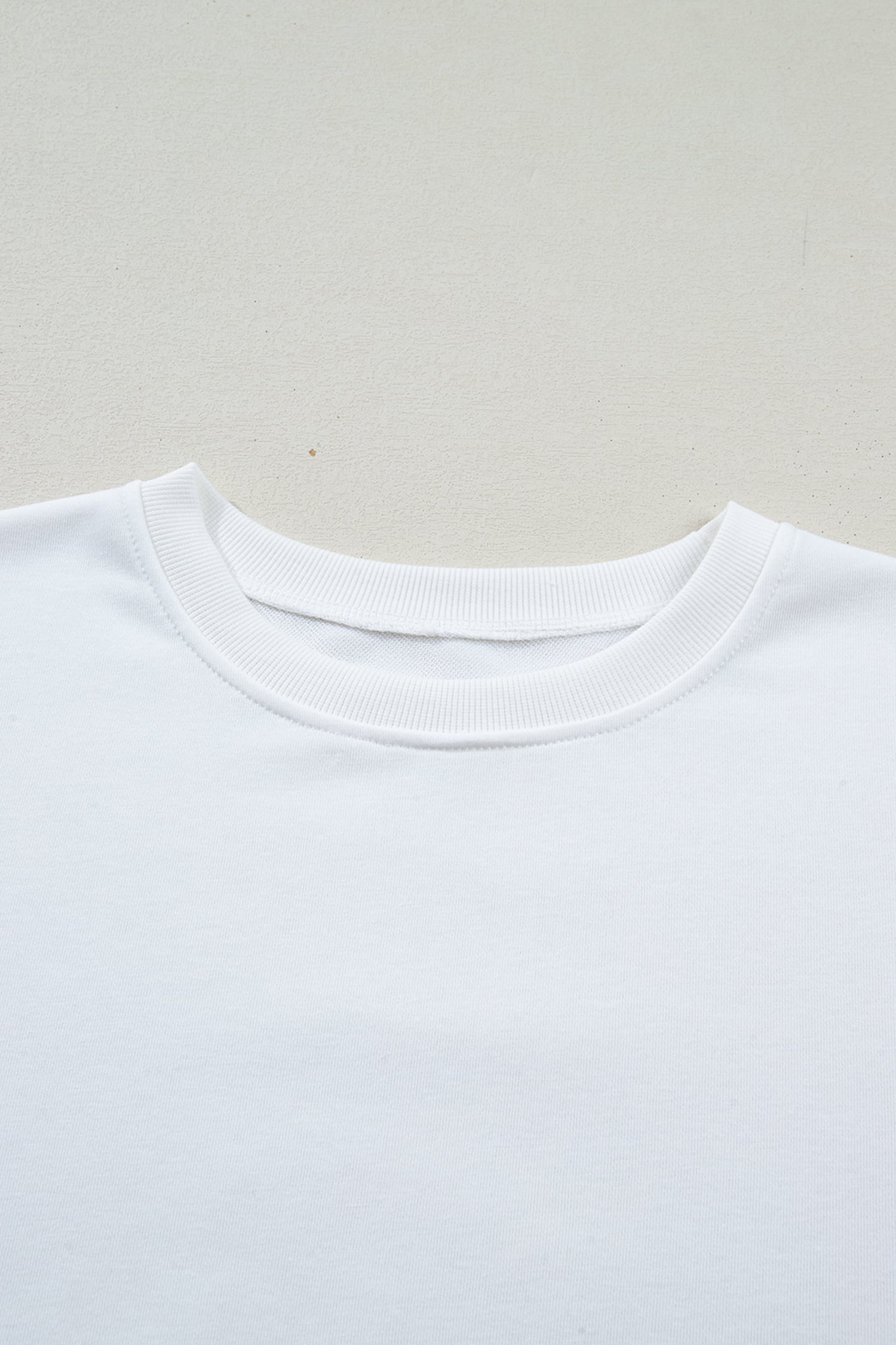 White Solid Color Dropped Shoulder Long Sleeve Top