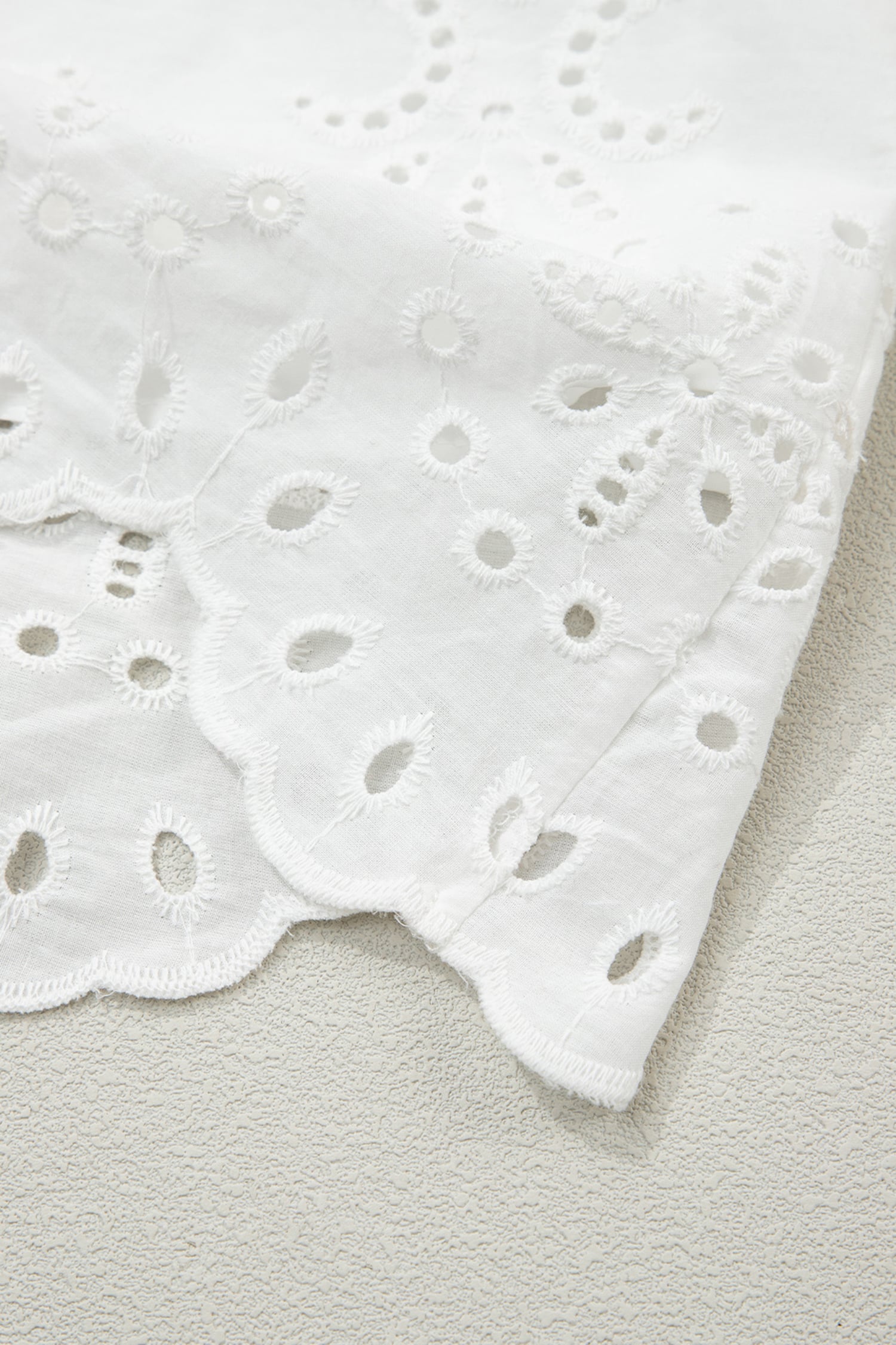 White Solid Color Eyelet Embroidered T Shirt Mini Dress