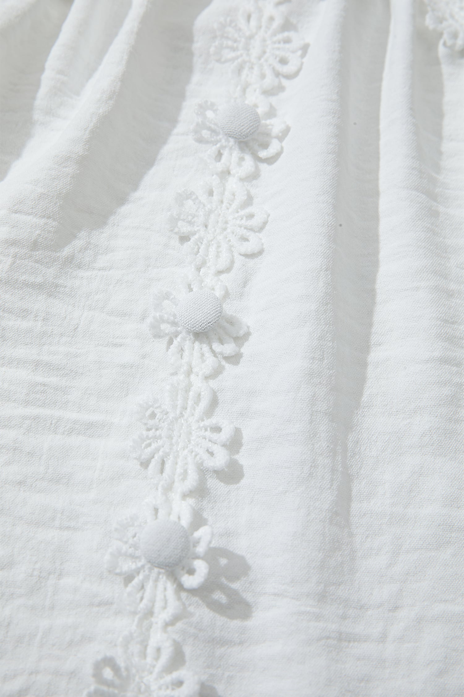 White Solid Color Floral Guipure Lace Patchwork Frilled Long Sleeve Blouse