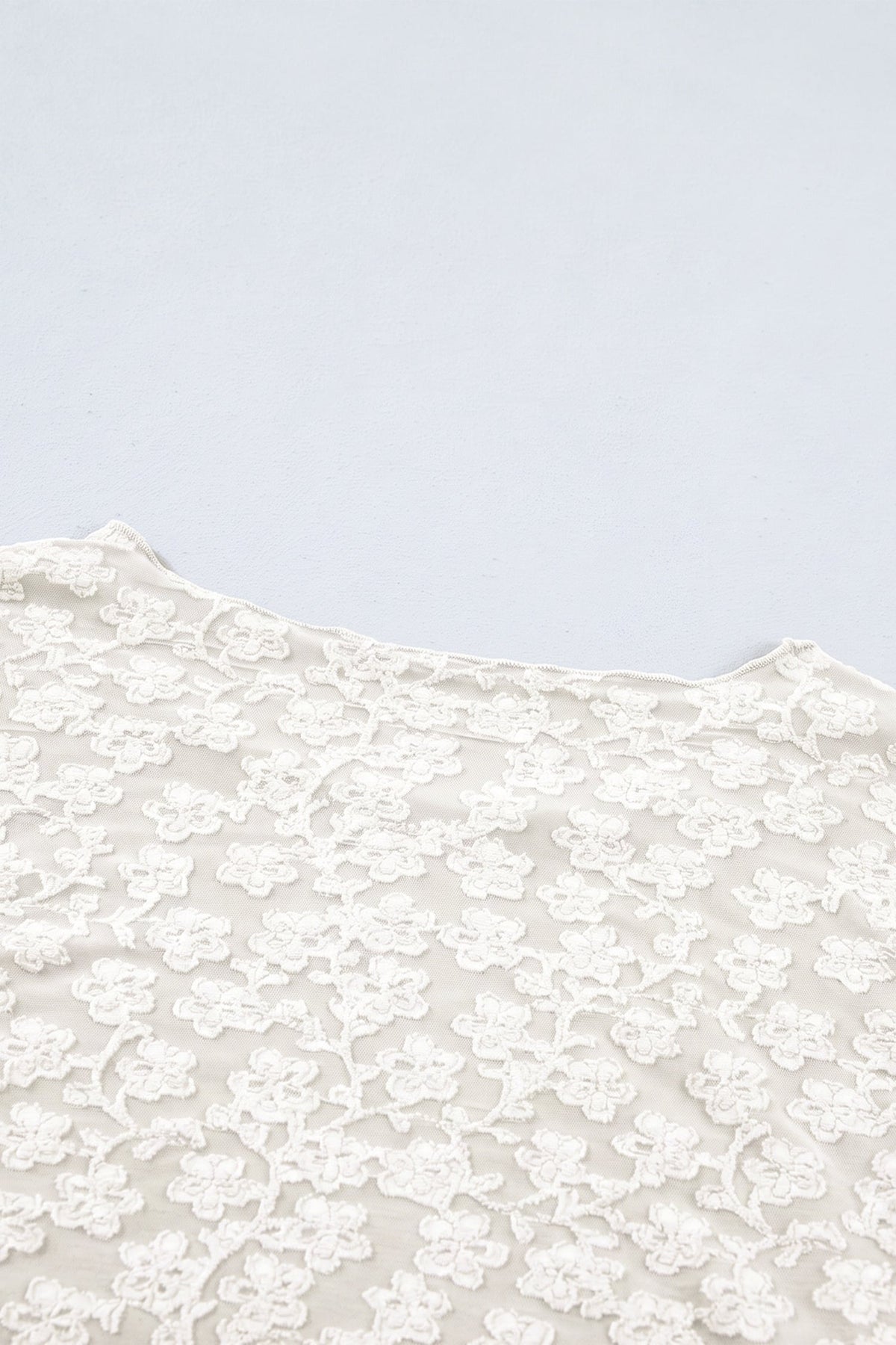 White Solid Color Floral Textured Long Sleeve Top
