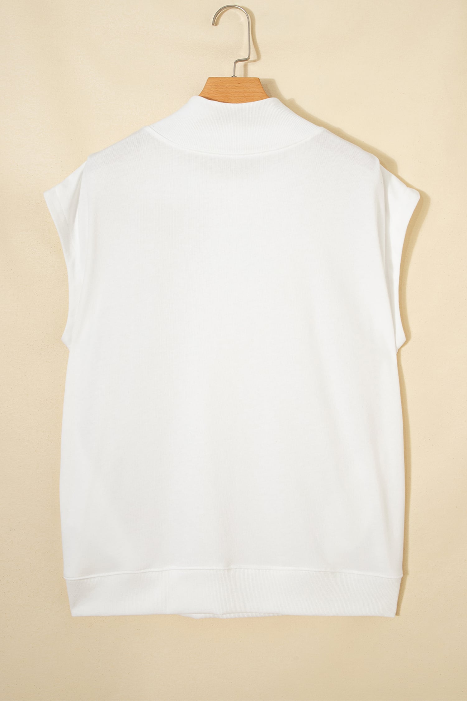 White Solid Color High Neck Cap Sleeve Loose Top