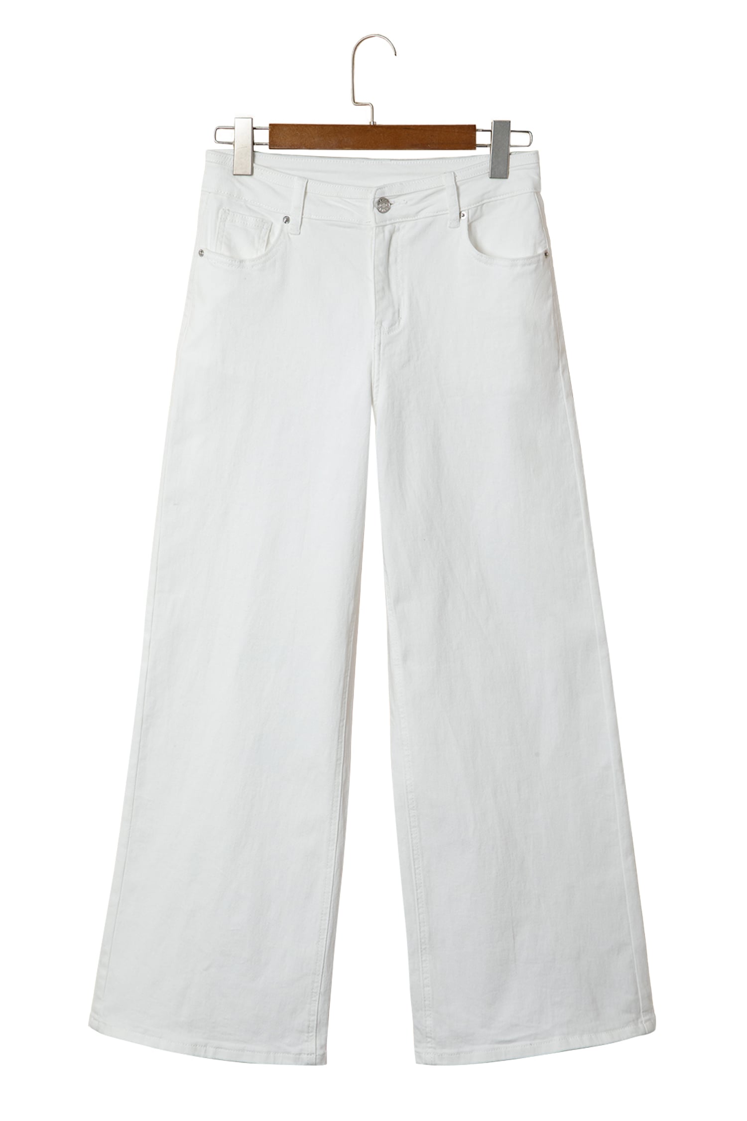 White Solid Color Loose Casual Jeans