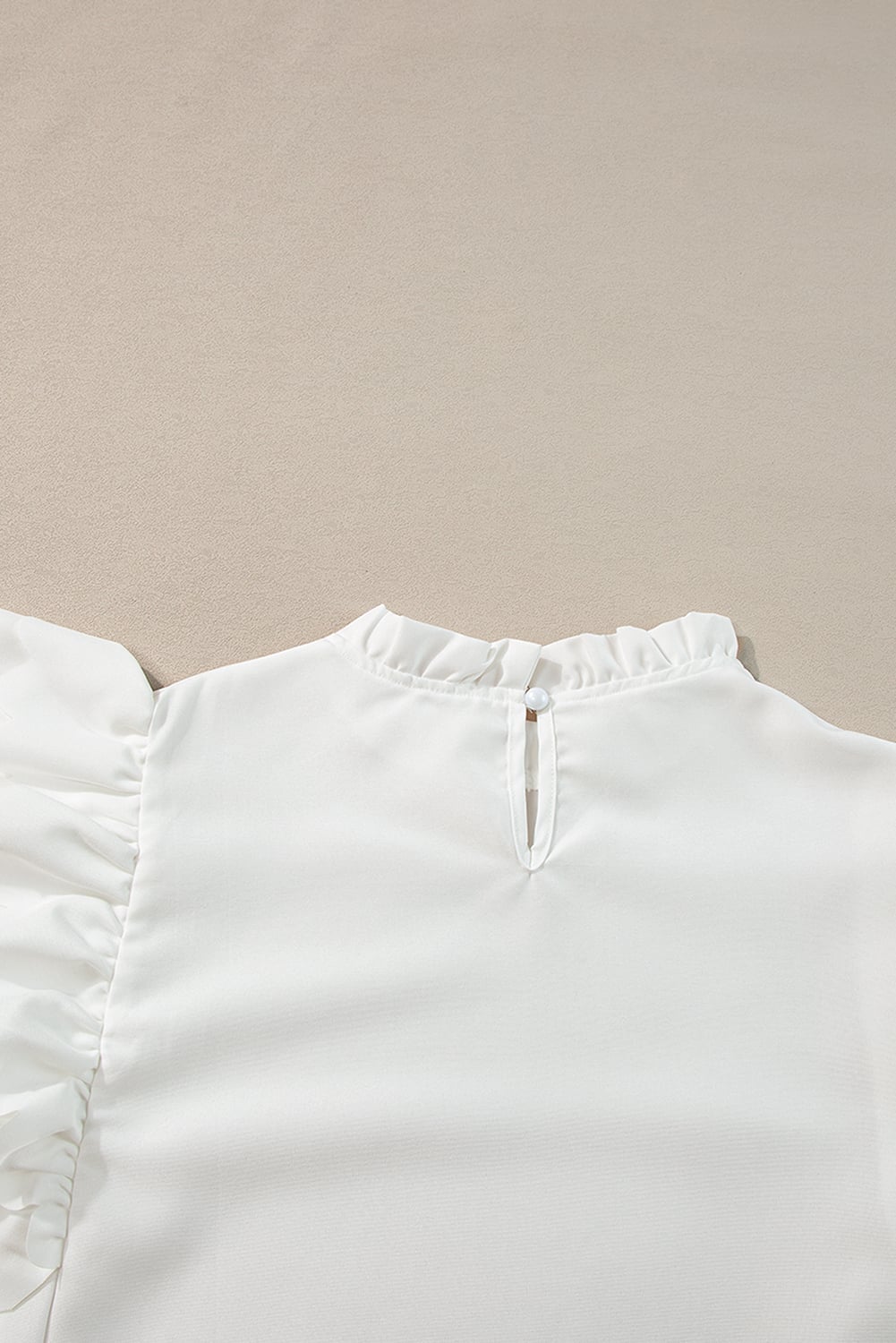 White Solid Color Scalloped Ruffle Sleeve Top