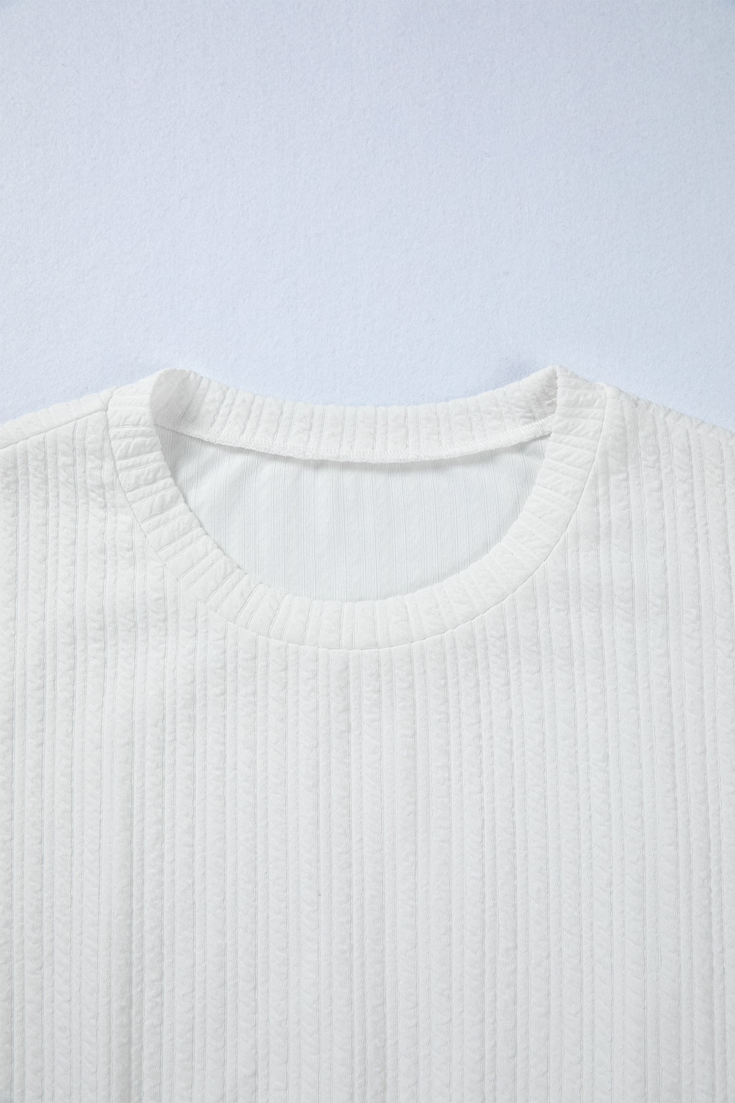 White Solid Color Textured Drop Shoulder Long Sleeve Peplum Top