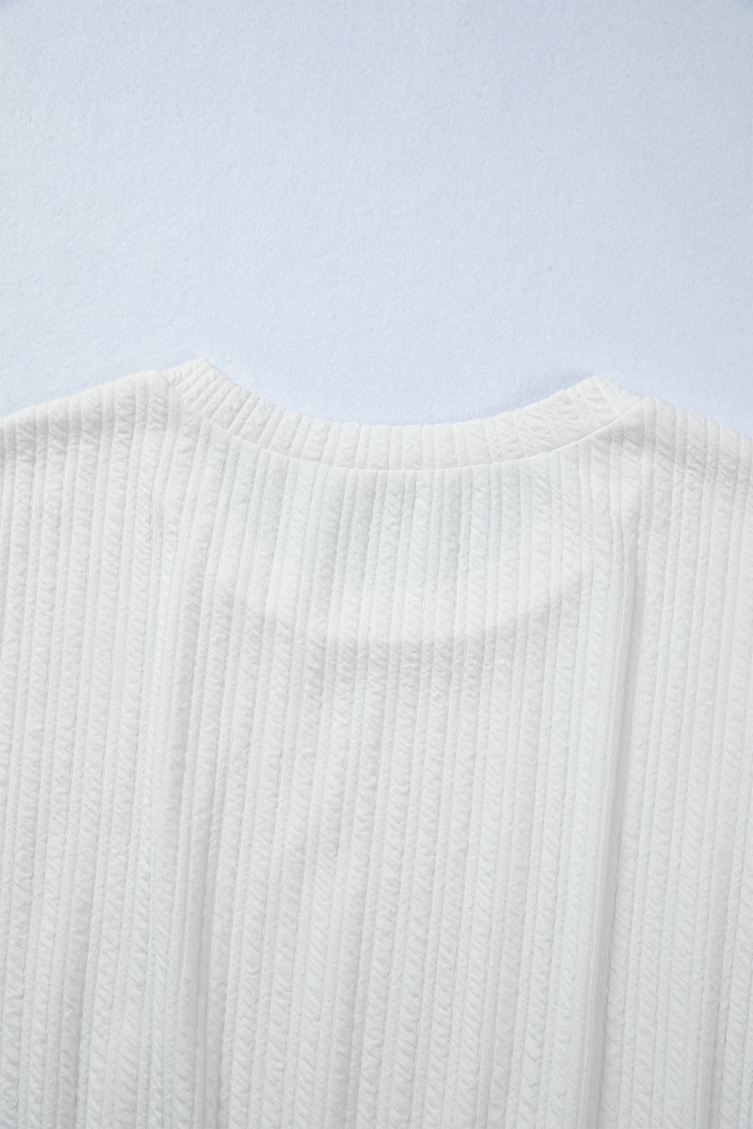 White Solid Color Textured Drop Shoulder Long Sleeve Peplum Top