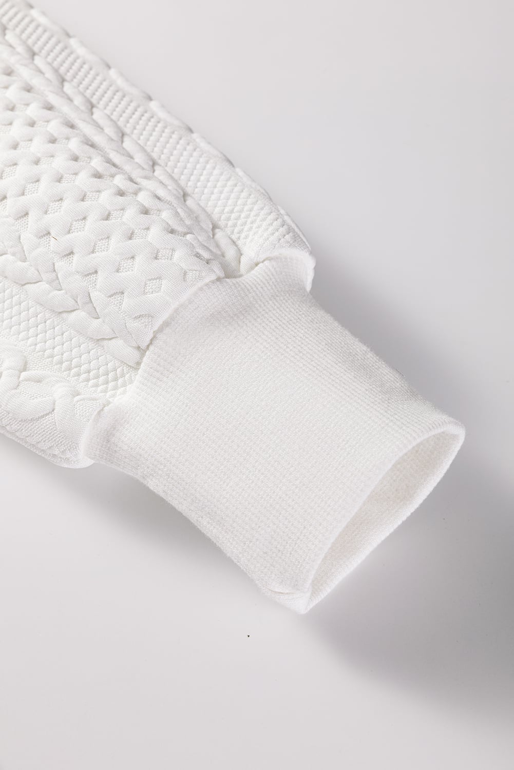 White Solid Color Textured V Neck Drop Shoulder Knit Top