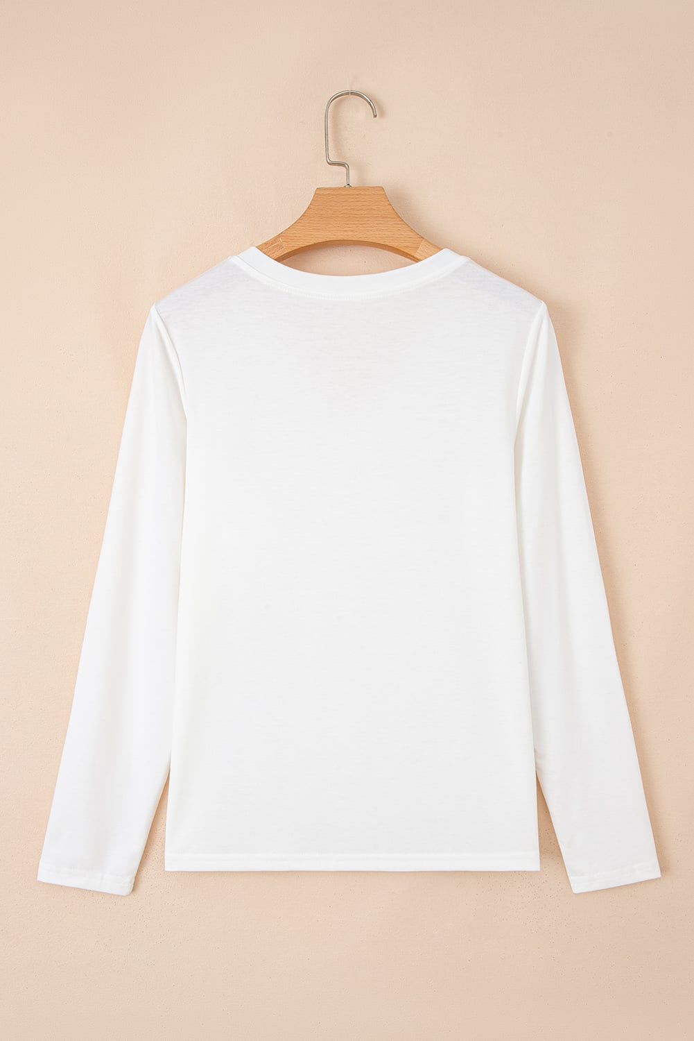 White Solid Color V Neck Long Sleeve Stretchy Top