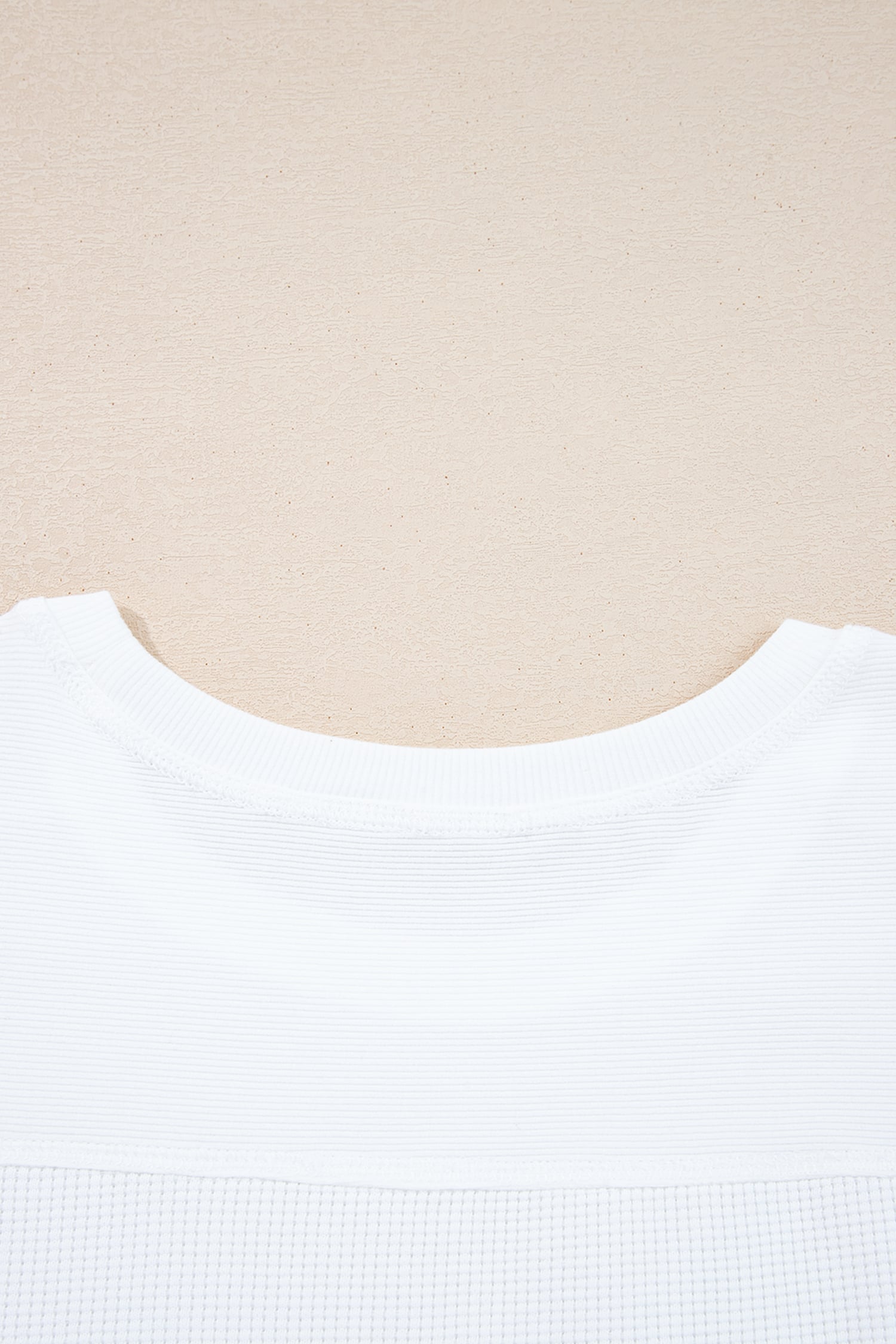 White Solid Color Waffle Ribbed Patchwork Dolman Sleeve Oversize Knit Top