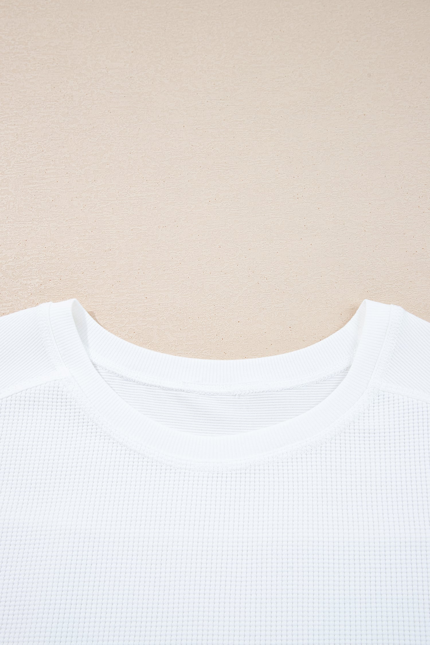 White Solid Color Waffle Ribbed Patchwork Dolman Sleeve Oversize Knit Top
