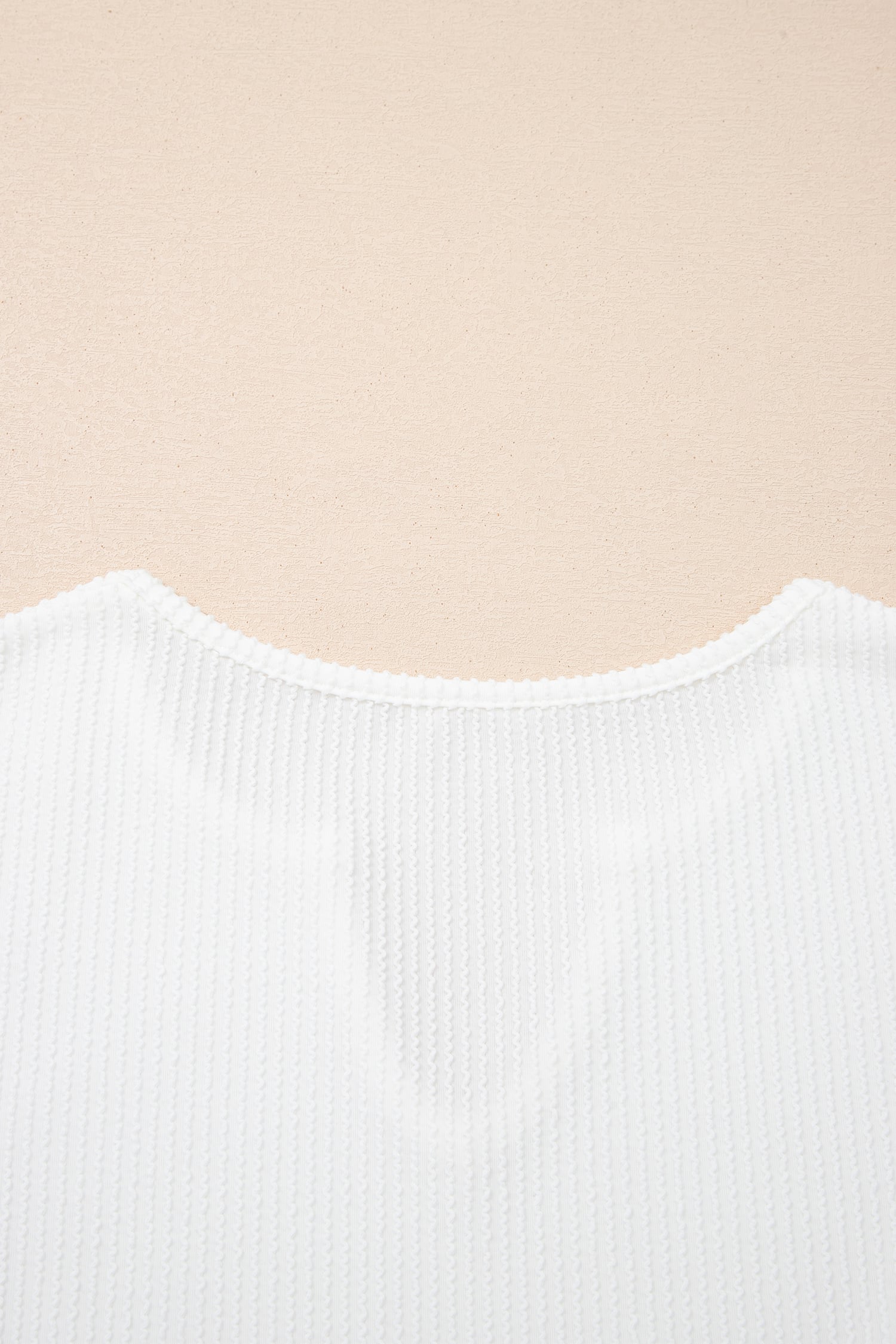 White Spiral Ribbed Raw Seam Color Block Patchwork Long Sleeve Top