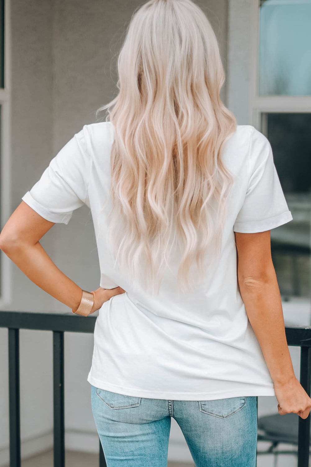 White STARS AND STRIPES Crew Neck Graphic Tee