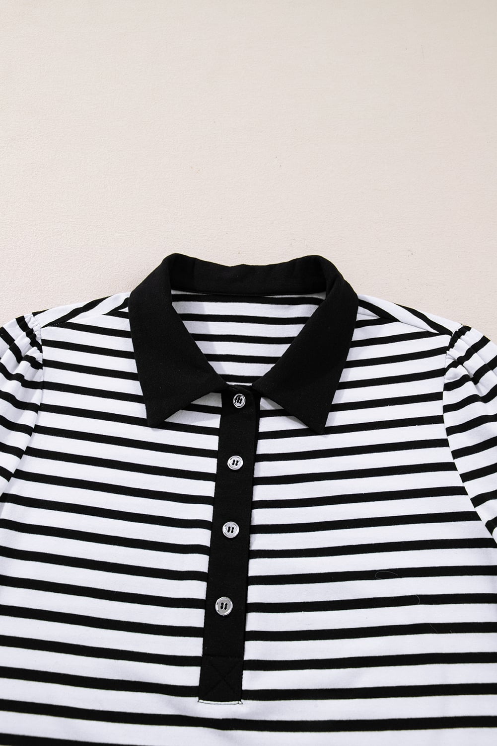White Stripe Buttoned Front Collared Long Sleeve T Shirt Dress with Pockets