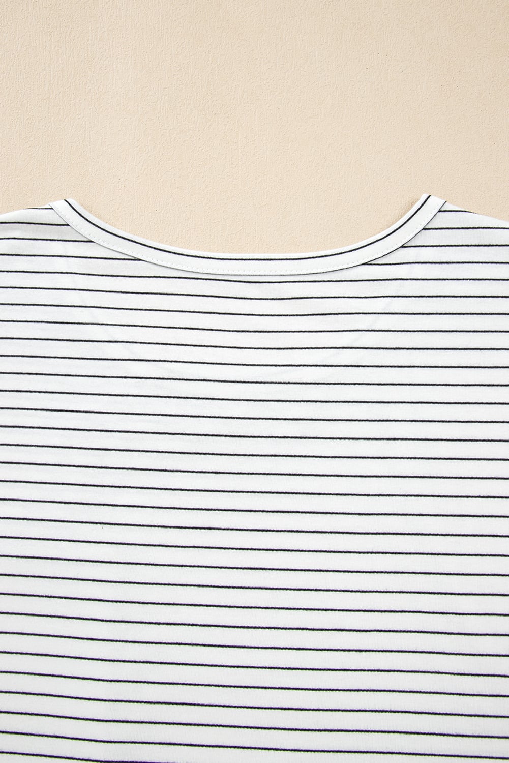 White Stripe Cap Sleeve Crew Neck Casual Tee with Chest Pocket