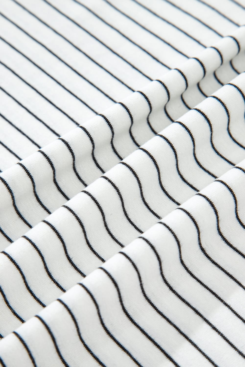 White Stripe Cap Sleeve Crew Neck Casual Tee with Chest Pocket